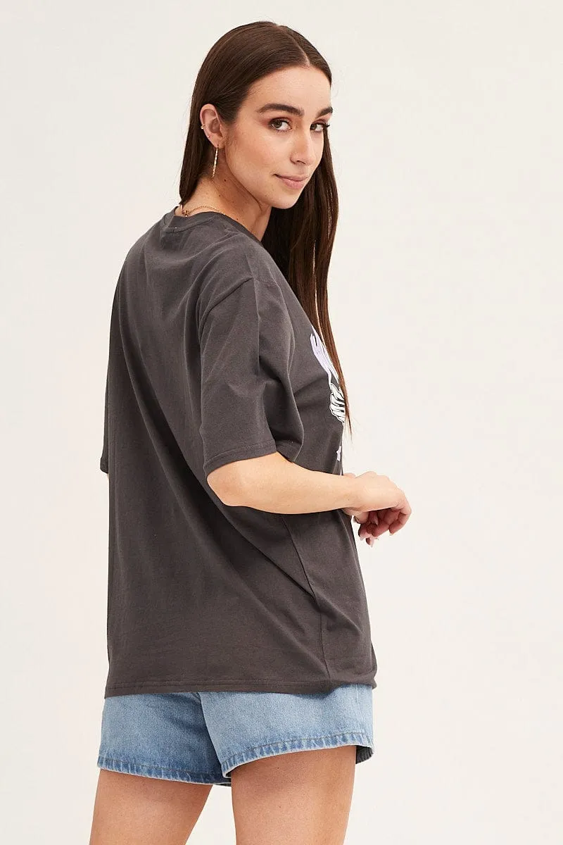 Regular fit normality Grey T Shirt Short Sleeve Crew Neck
