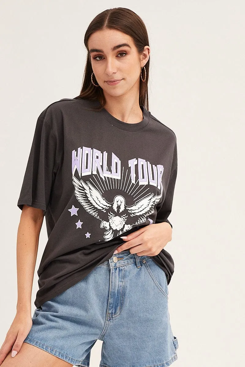 Washable fabric Relaxed and Comfy Grey T Shirt Short Sleeve Crew Neck