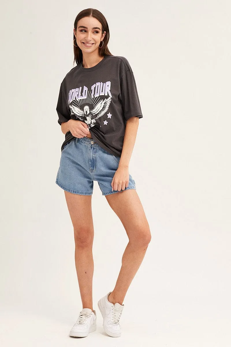 Grey T Shirt Short Sleeve Crew Neck Minimal Trend Relax Trend