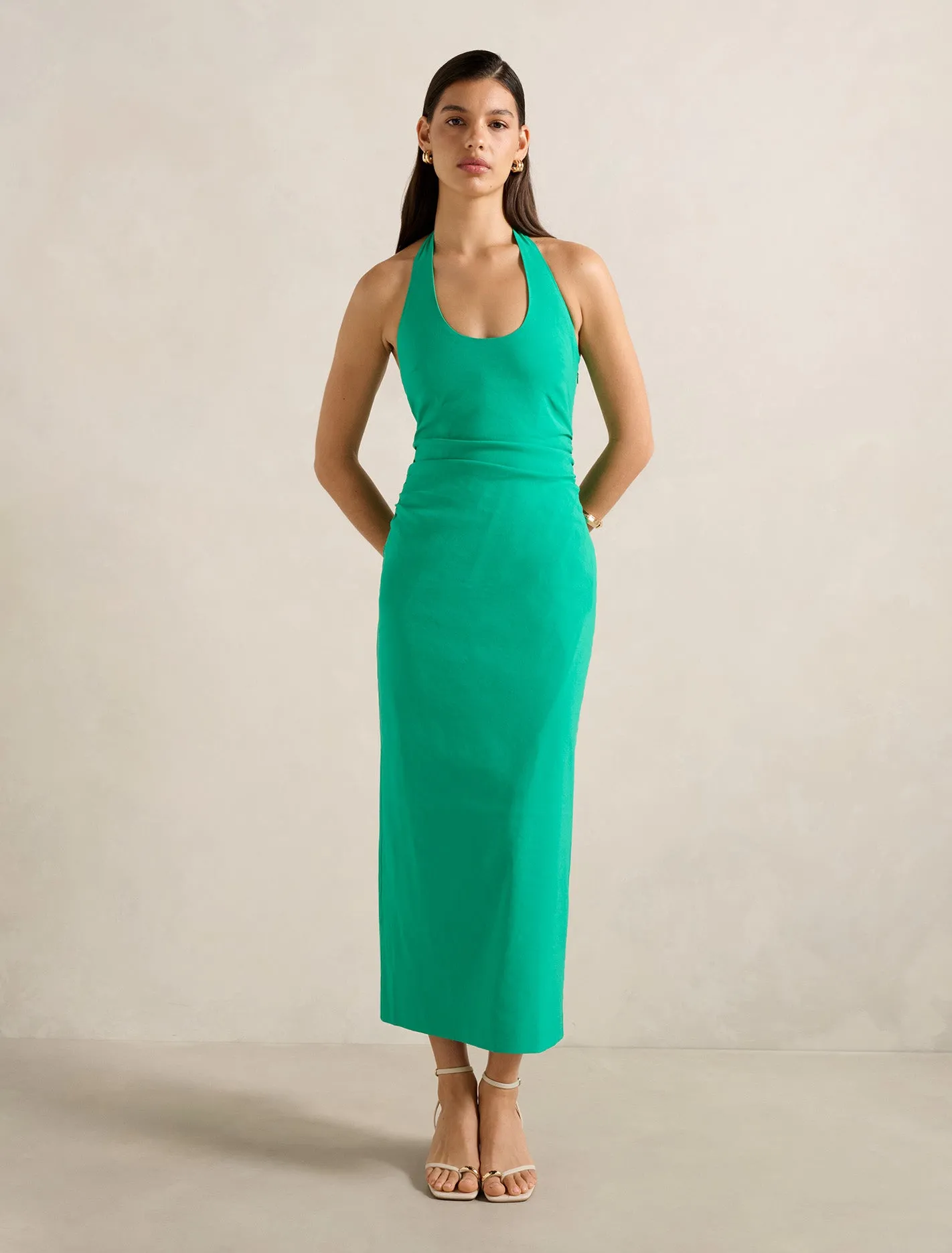 Sea Scent Contemporary Style Esmee U-Neck Stretch Linen Midi Dress