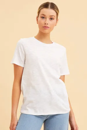 White Cotton T-Shirt Slub Crew Neck Regular Fit Practical Leggings