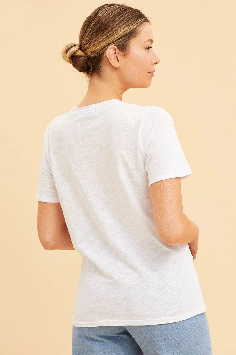 White Cotton T-Shirt Slub Crew Neck Regular Fit Cozy Pullover