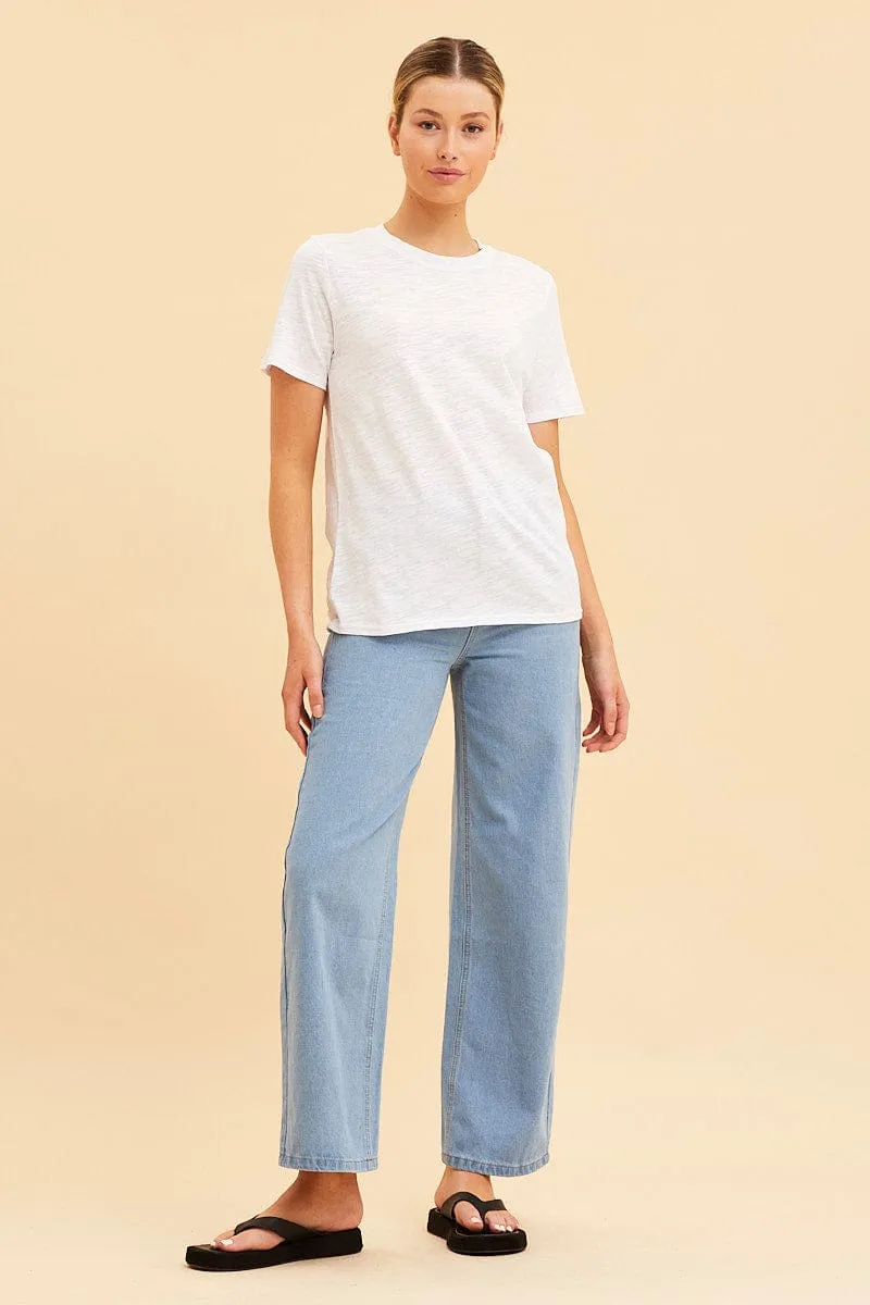 White Cotton T-Shirt Slub Crew Neck Regular Fit Organic Ease Magic Glow