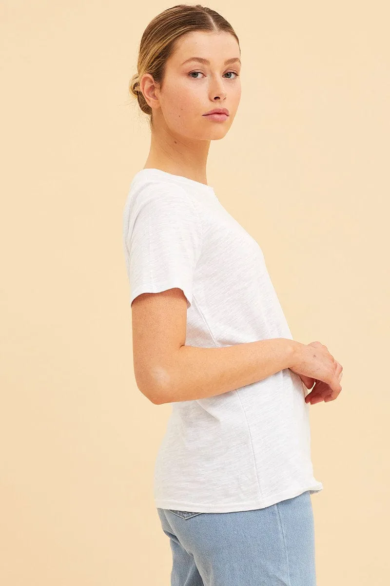 White Cotton T-Shirt Slub Crew Neck Regular Fit QuickDryTech ThermalRegulating Fabric
