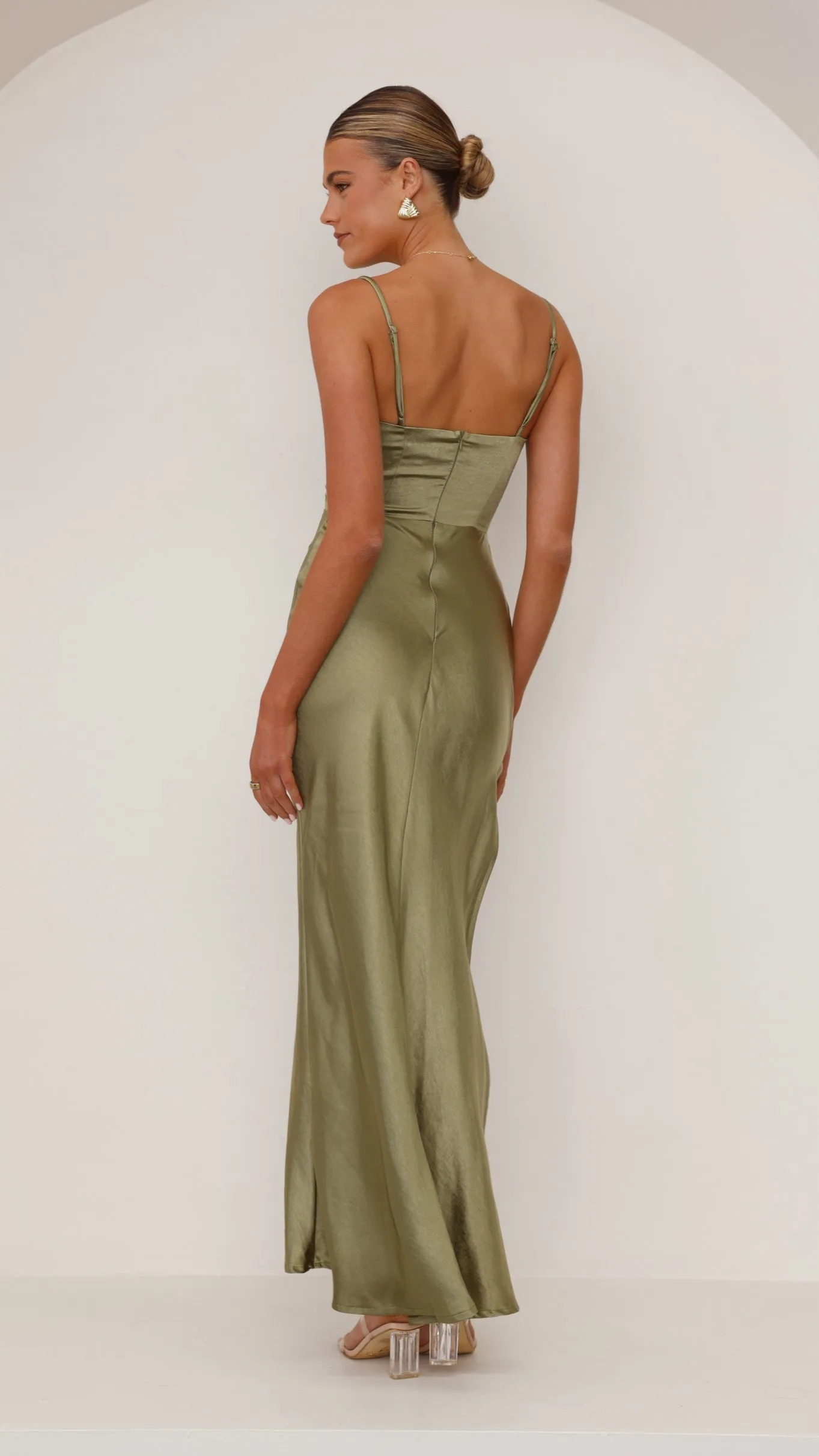 Ava Maxi Dress - Olive Silk Glow