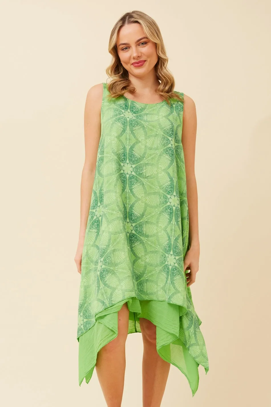 MILLIE DOUBLE LAYER LINEN DRESS Garden Stroll Vibrant color midi