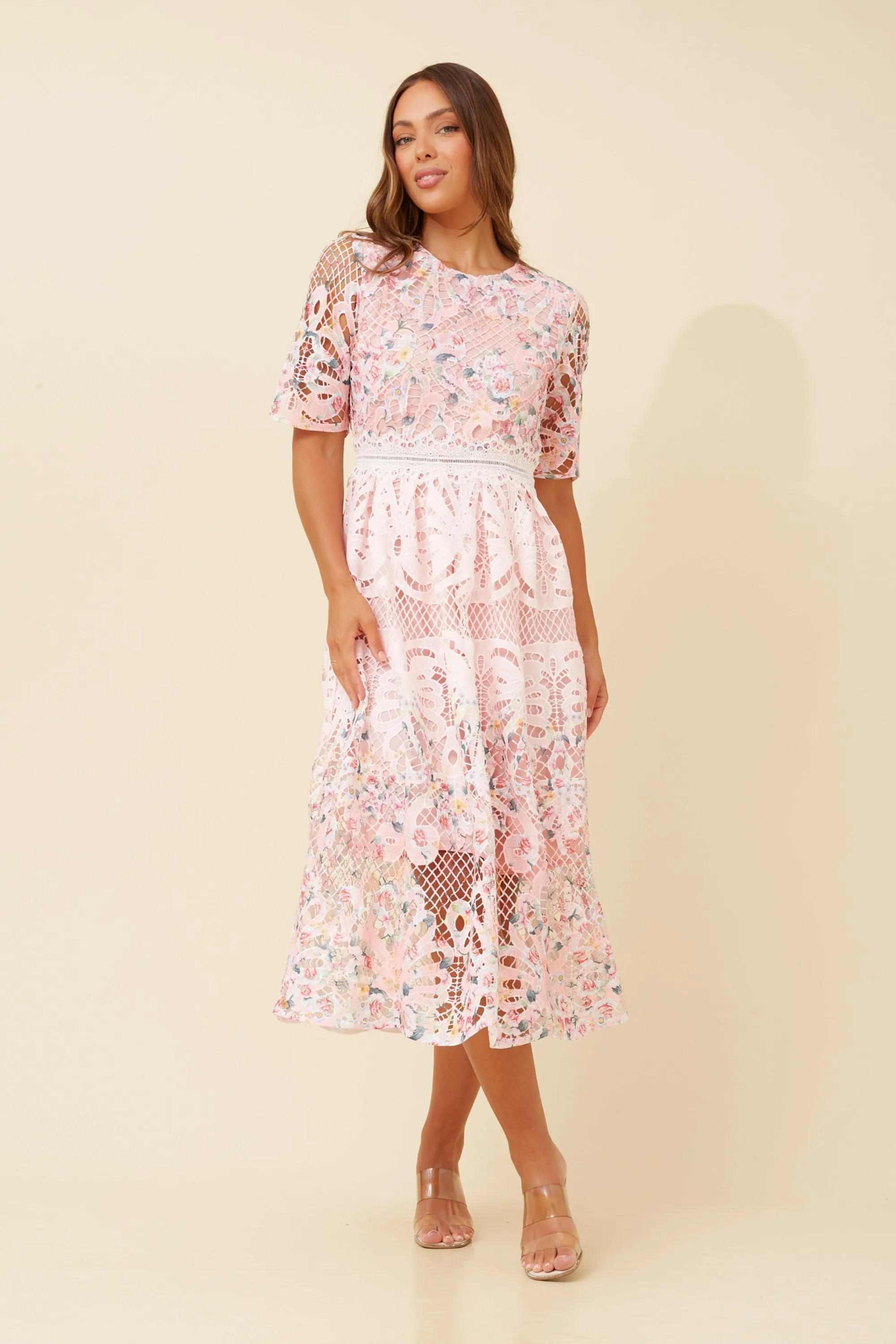 ESMERALDA LACE MIDI DRESS Sophisticated Fit Pack Friendly