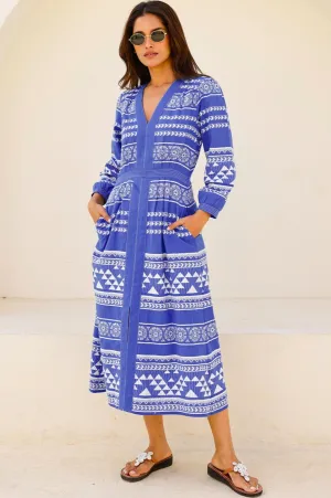 Daily Comfort Jamila Jacquard Dress | Cobalt/White