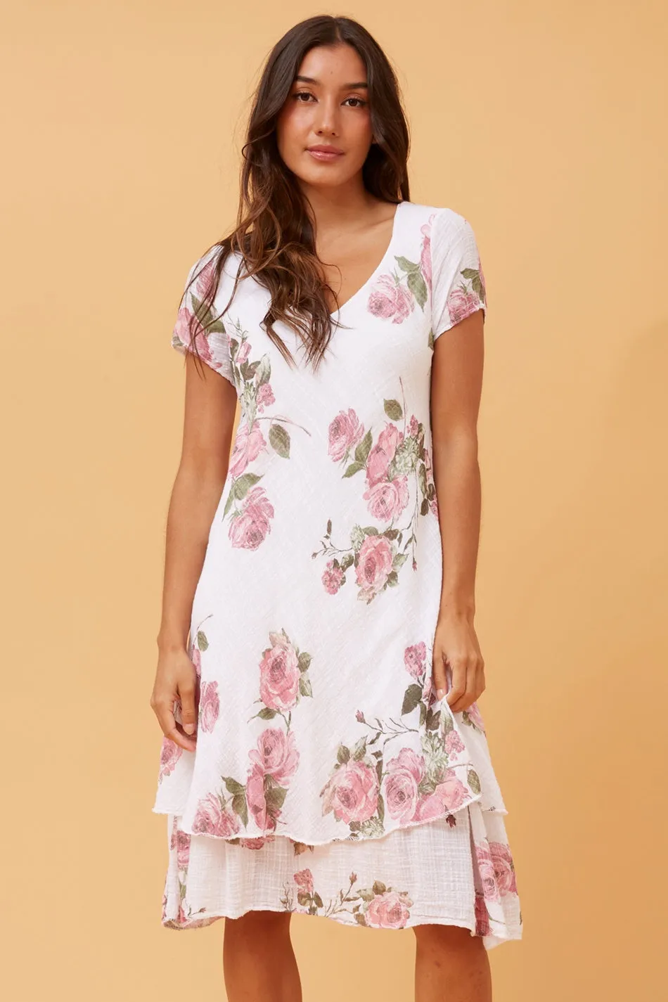 Adjustable Straps Casual Bottoms ELECTRA DOUBLE LAYER FLORAL DRESS