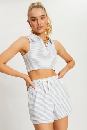 Wild Mood Stripe Polo Top And Short Lounge Set