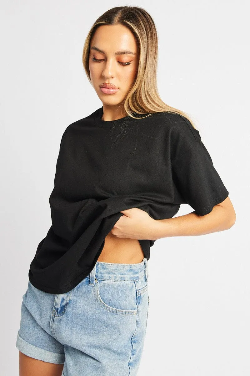 Art Core Black Oversized T Shirt Short Sleeve Crew Neck