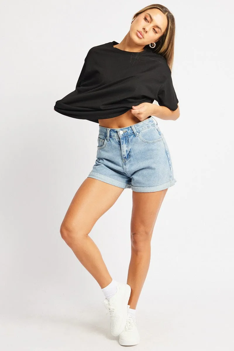 Hot Core Black Oversized T Shirt Short Sleeve Crew Neck