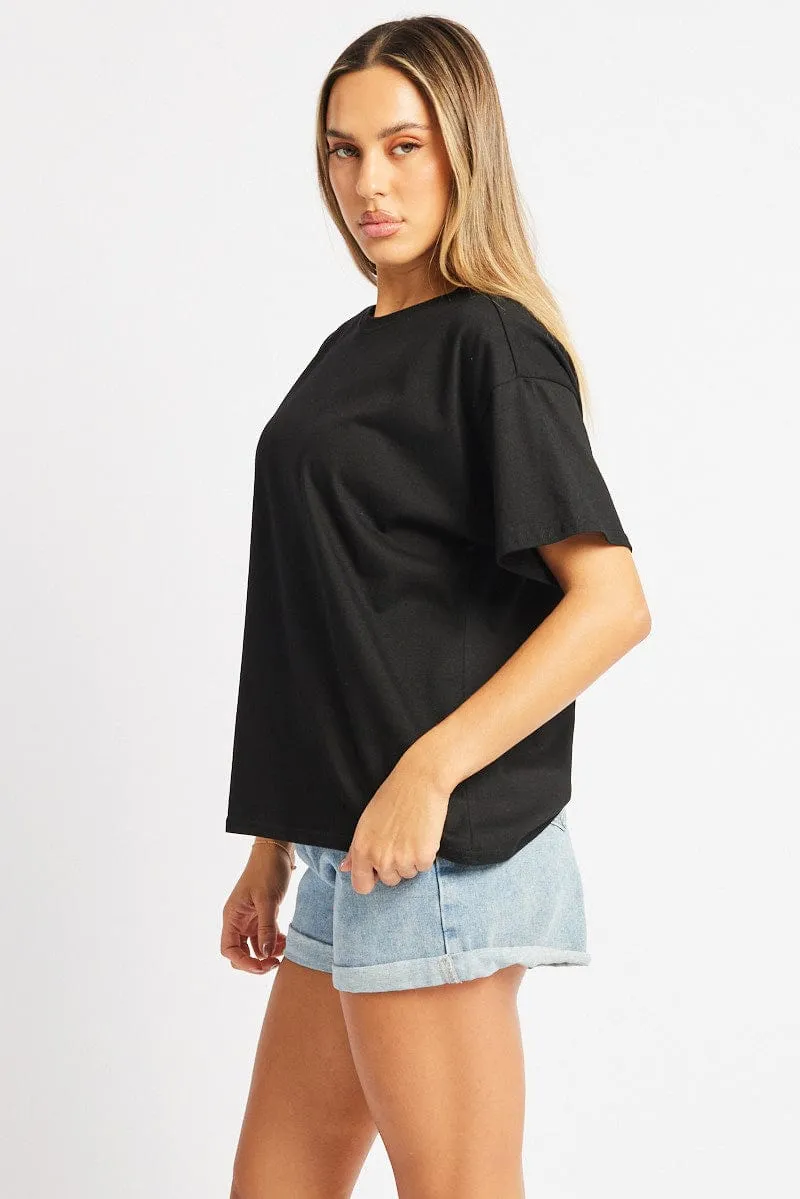 VentilatedMesh Black Oversized T Shirt Short Sleeve Crew Neck