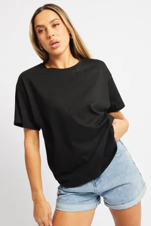 Chic Accessory Royal Ease Black Oversized T Shirt Short Sleeve Crew Neck
