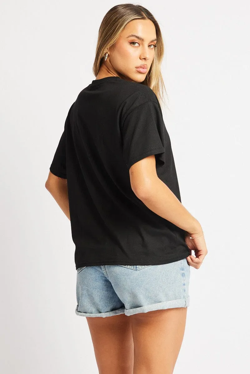 Stretch Ease Black Oversized T Shirt Short Sleeve Crew Neck
