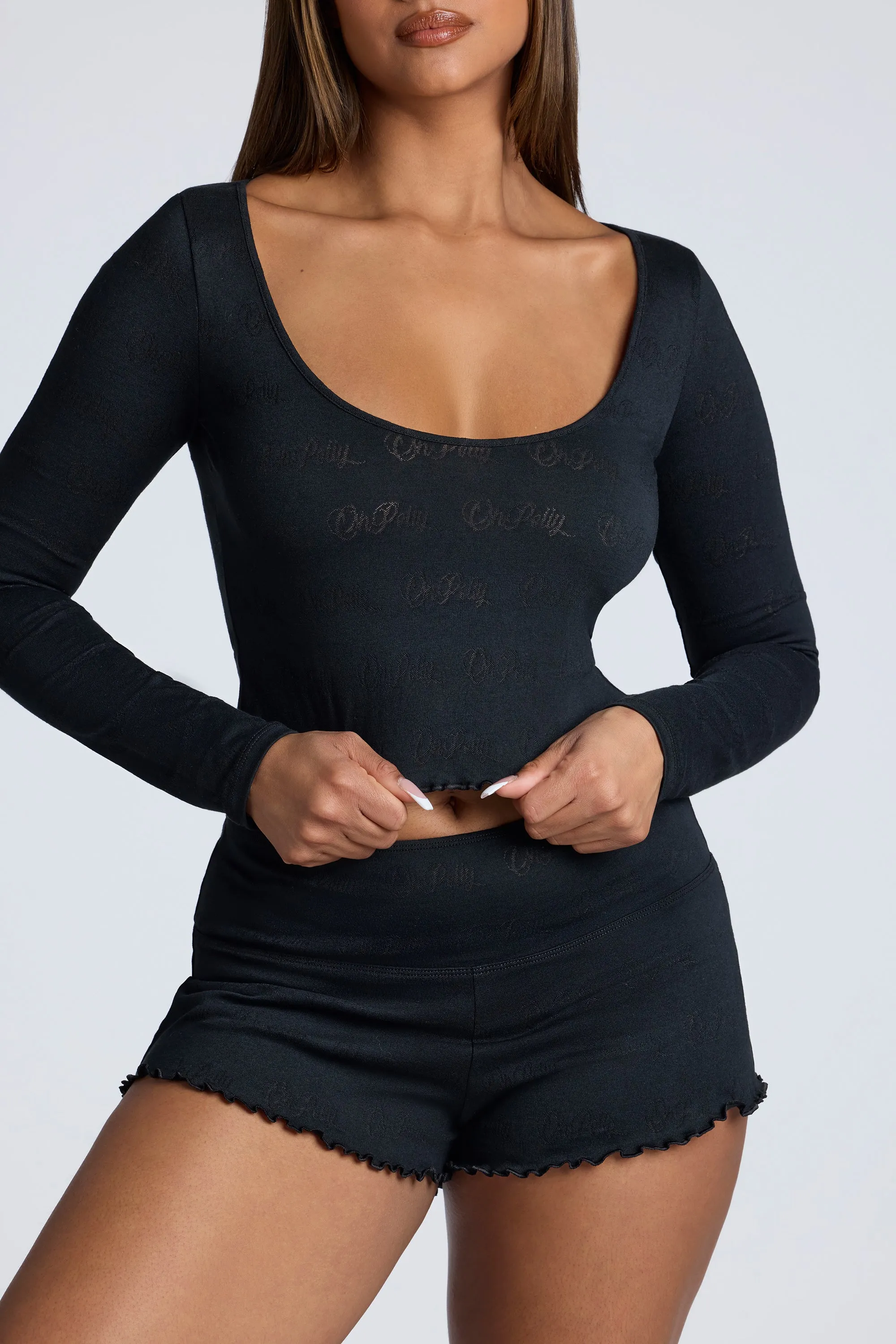 Mid Rise Pointelle Mini Shorts in Black Outdoor Ready