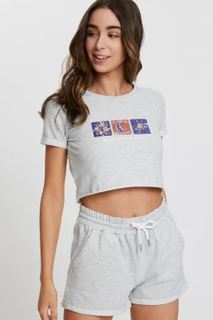 Grey Nyla Rose Tee With Print And Short Comfortable Sleep