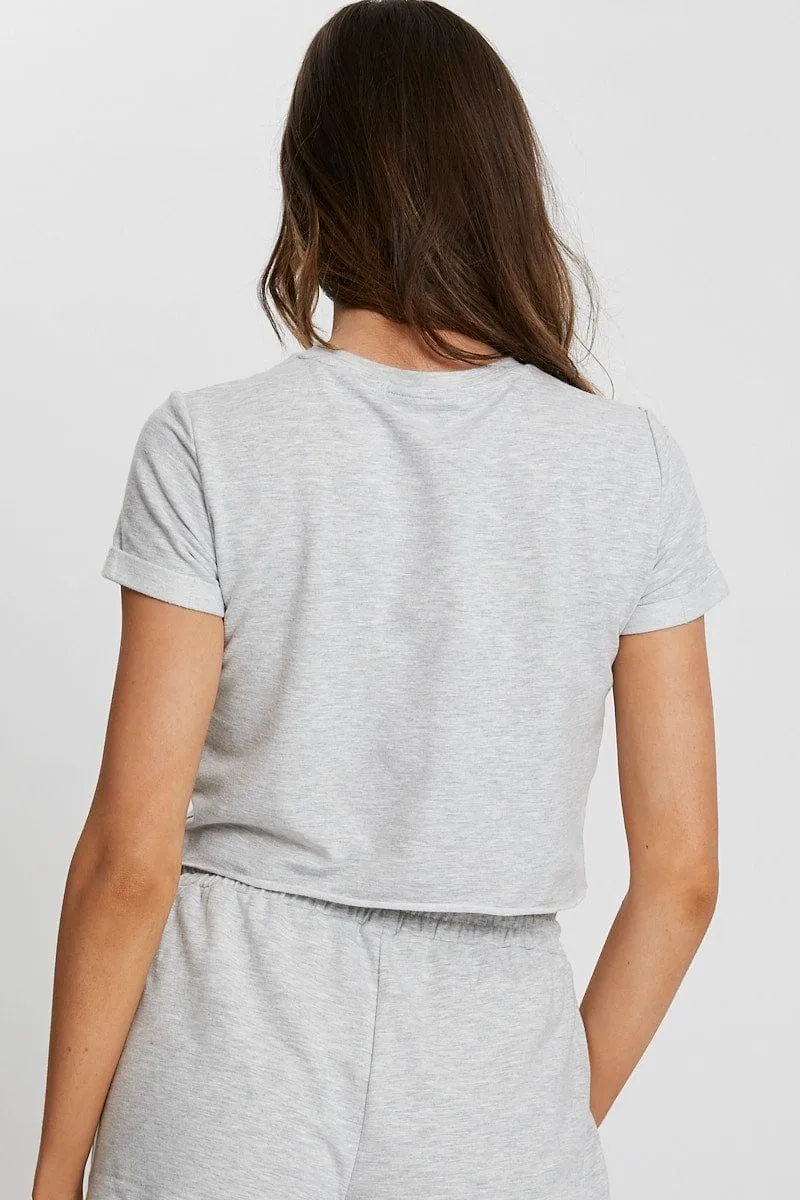 Grey Nyla Rose Tee With Print And Short NonRestrictiveSilhouette