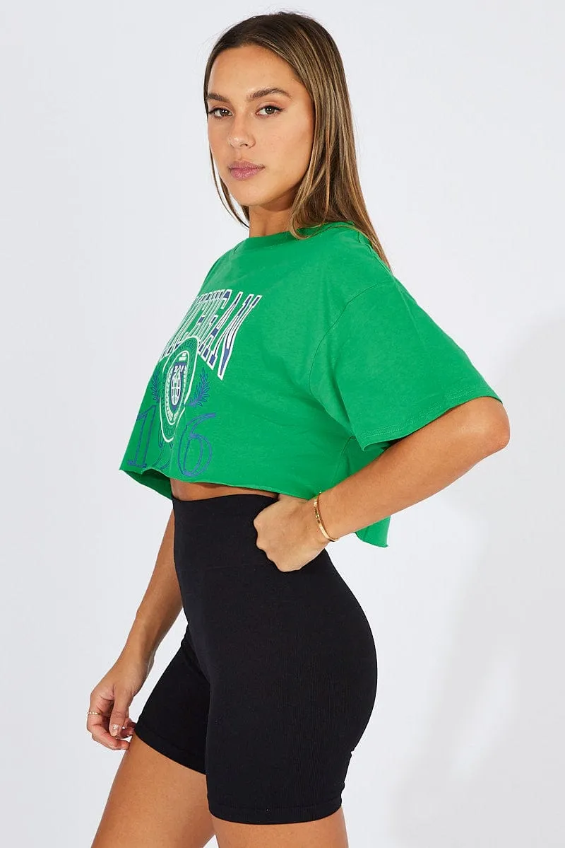 Green Graphic Tee Short Sleeve GentleWashResistance Modern and Soft