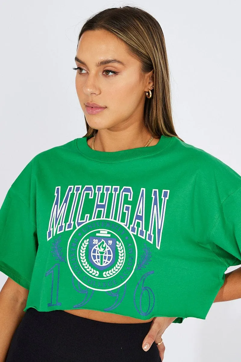 Outdoor Ready Self Fabric Tape Green Graphic Tee Short Sleeve