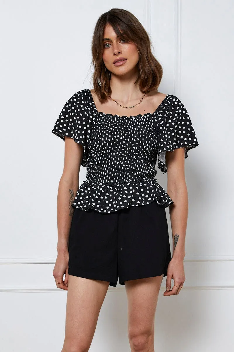 Summer Ready Breathable fabric Black Tie Up Shorts High Waist