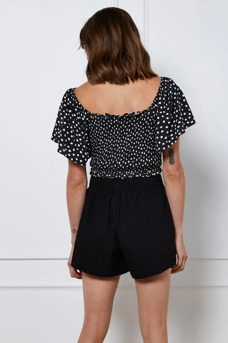 Cool Comfort Reinforced Hems Black Tie Up Shorts High Waist