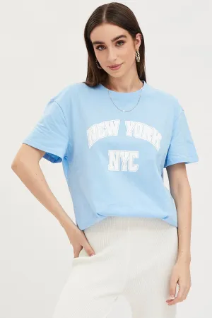 Blue Graphic T Shirt Short Sleeve Outdoor Fashion