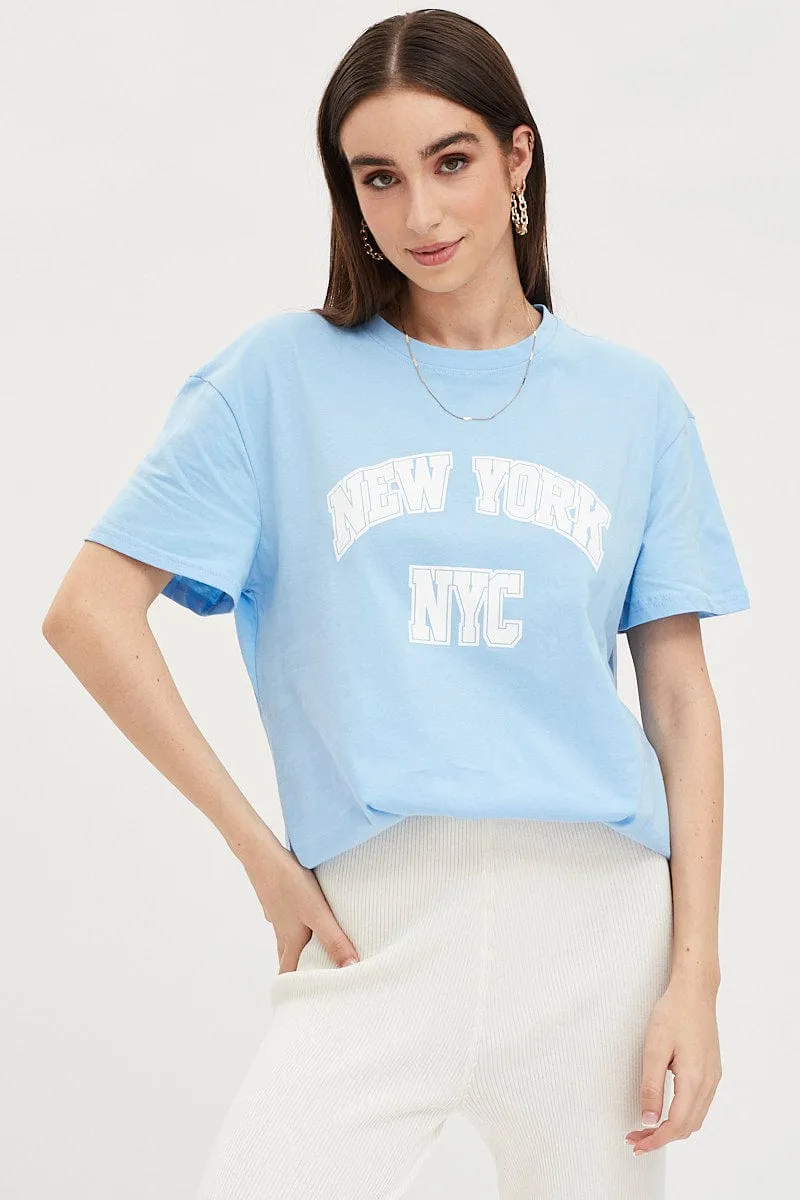 Blue Graphic T Shirt Short Sleeve Outdoor Fashion