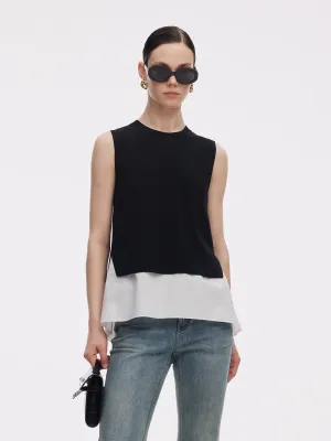 Lyocell Blend Knit Tank Top And Back Pleated Blouse Two-Piece Set low - quality parts Heavy - duty