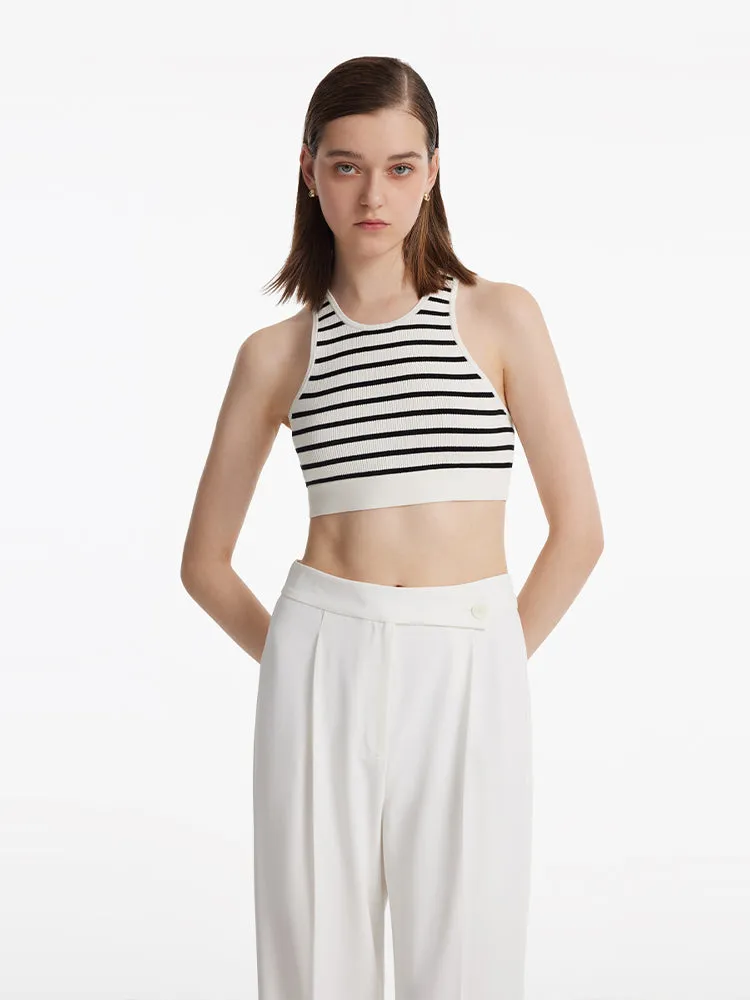Striped Women Crop Tank Top Easy Care Wash Fabric