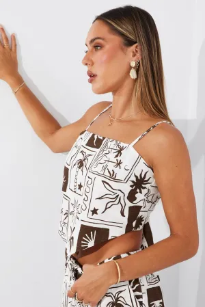 Brown Abstract Scarf Cami Top Singlet High End Myth Glow