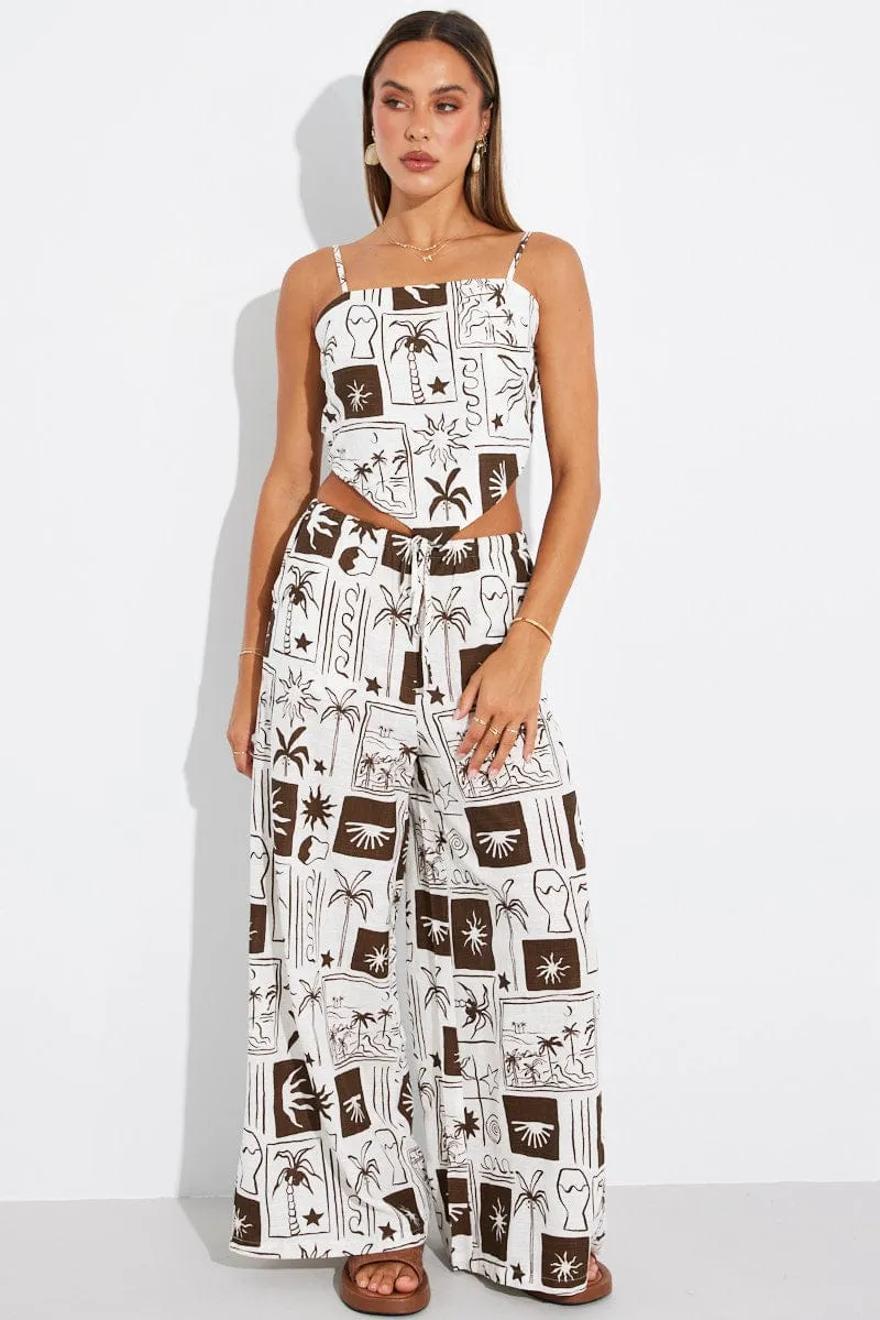 Brown Abstract Scarf Cami Top Singlet Trendy Look