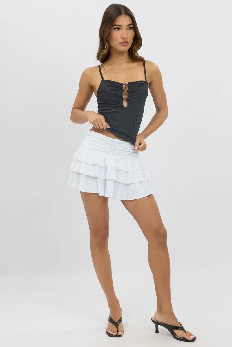 Stretch Fabric Fashion Design Black Singlet Top Beads With Details