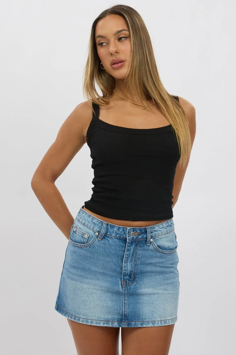 Basic Wardrobe Surf Mood Black Singlet Scoop Neck Rib