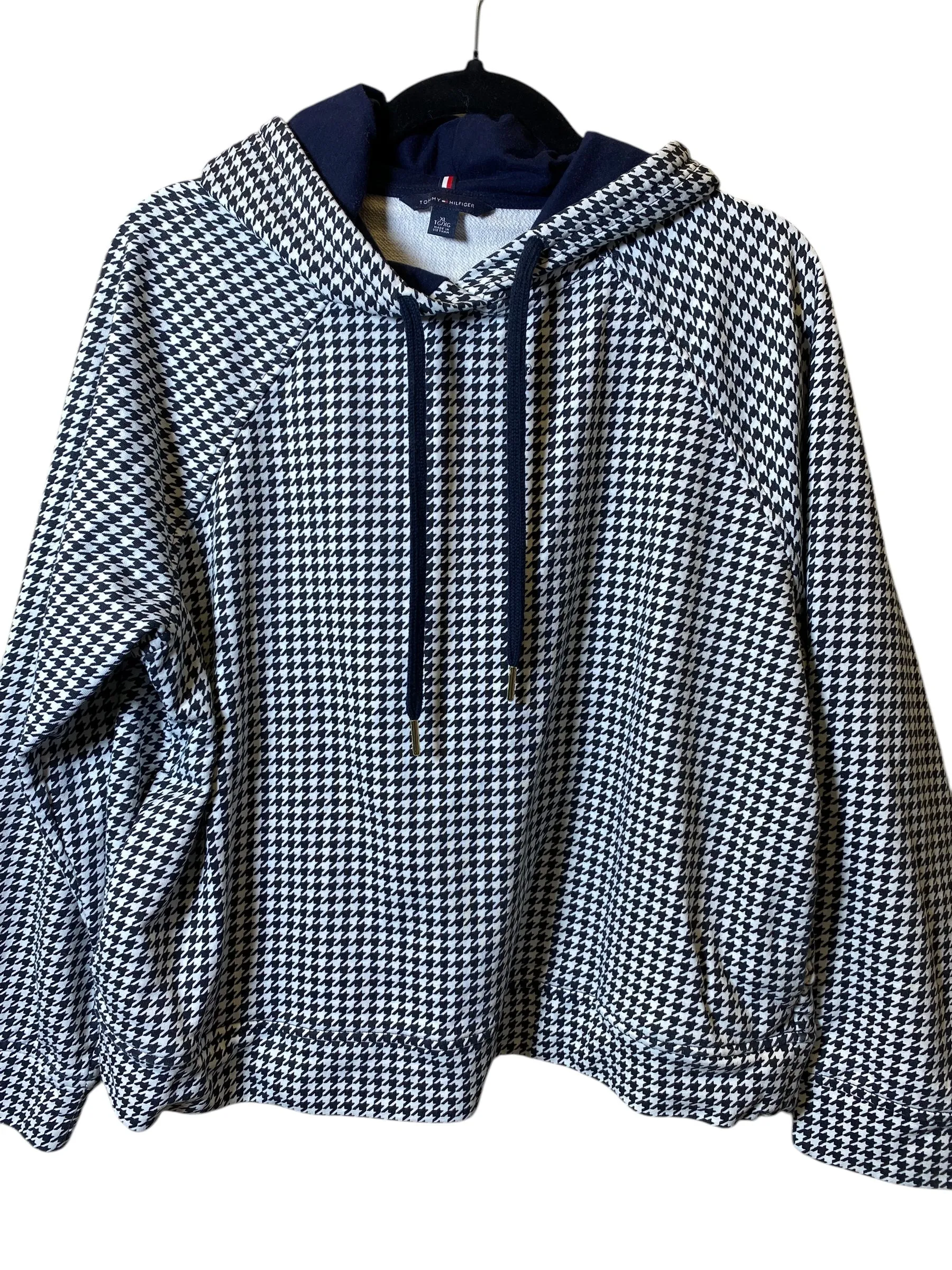 MultiPanelCut Sweatshirt Hoodie By Tommy Hilfiger In Black & White, Size: Xl