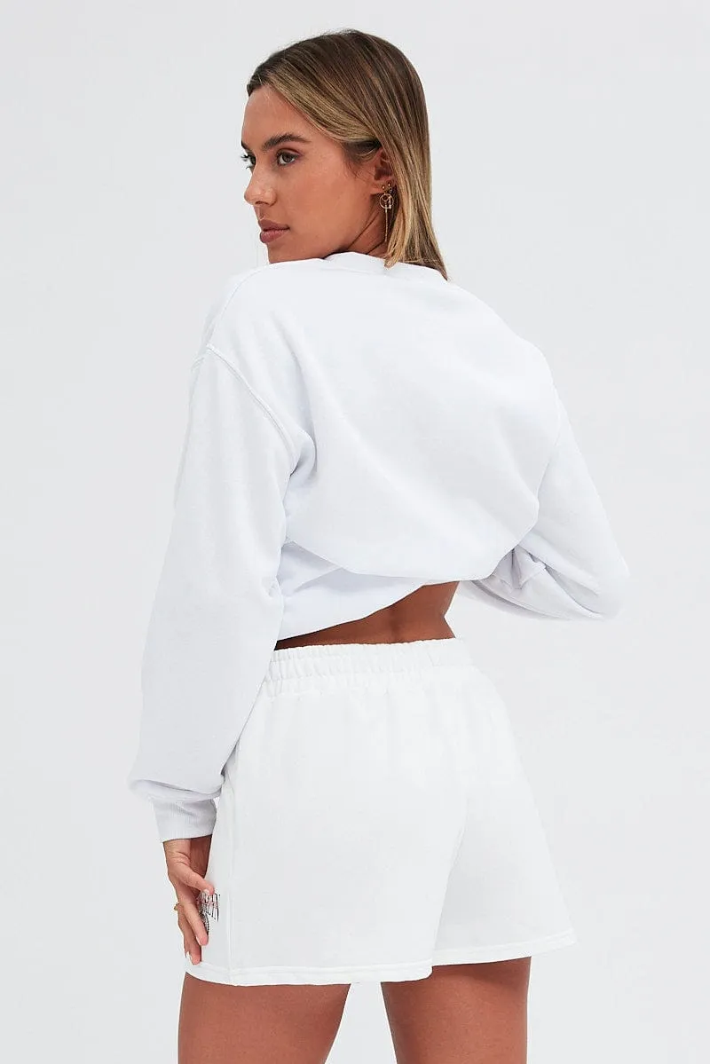 White Track Short Mid Rise Elastic Waist Brooklyn Adaptive Tension Control