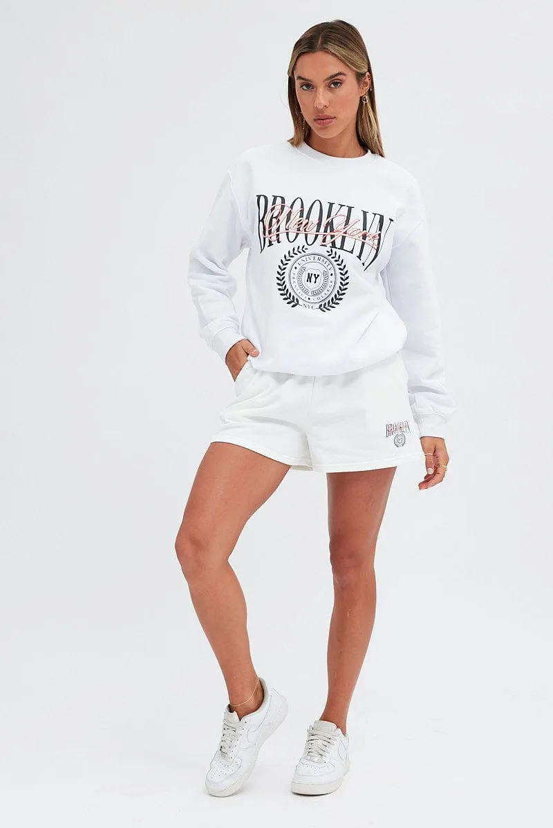 White Track Short Mid Rise Elastic Waist Brooklyn UV resistant