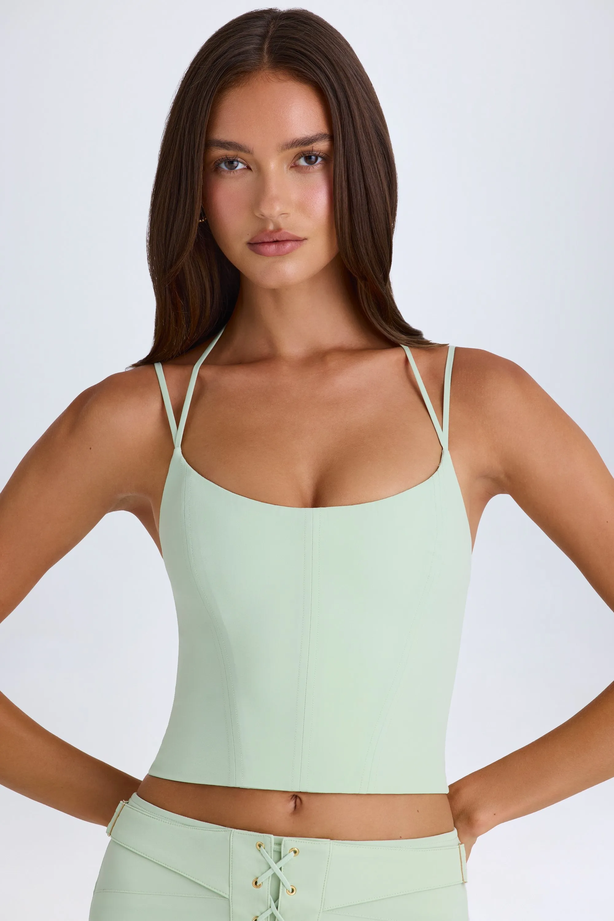 Halterneck Corset Top in Green Thick Fiber