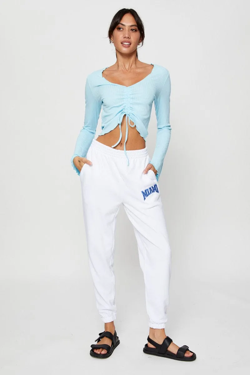 Blue Crop Top Long Sleeve Retro cool
