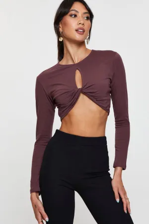 Black Keyhole Crop Top Long Sleeve Hero Tale NonRestrictiveFit