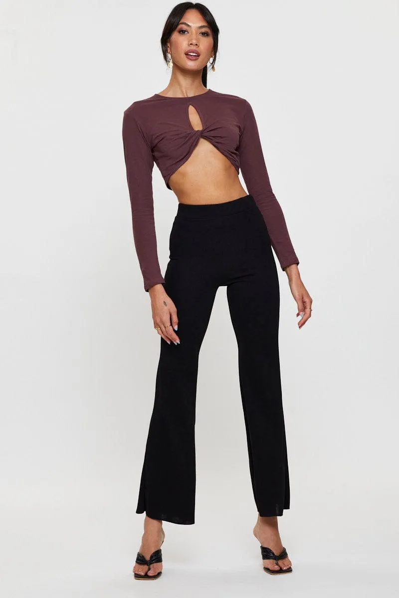 GentleWaistband Black Keyhole Crop Top Long Sleeve