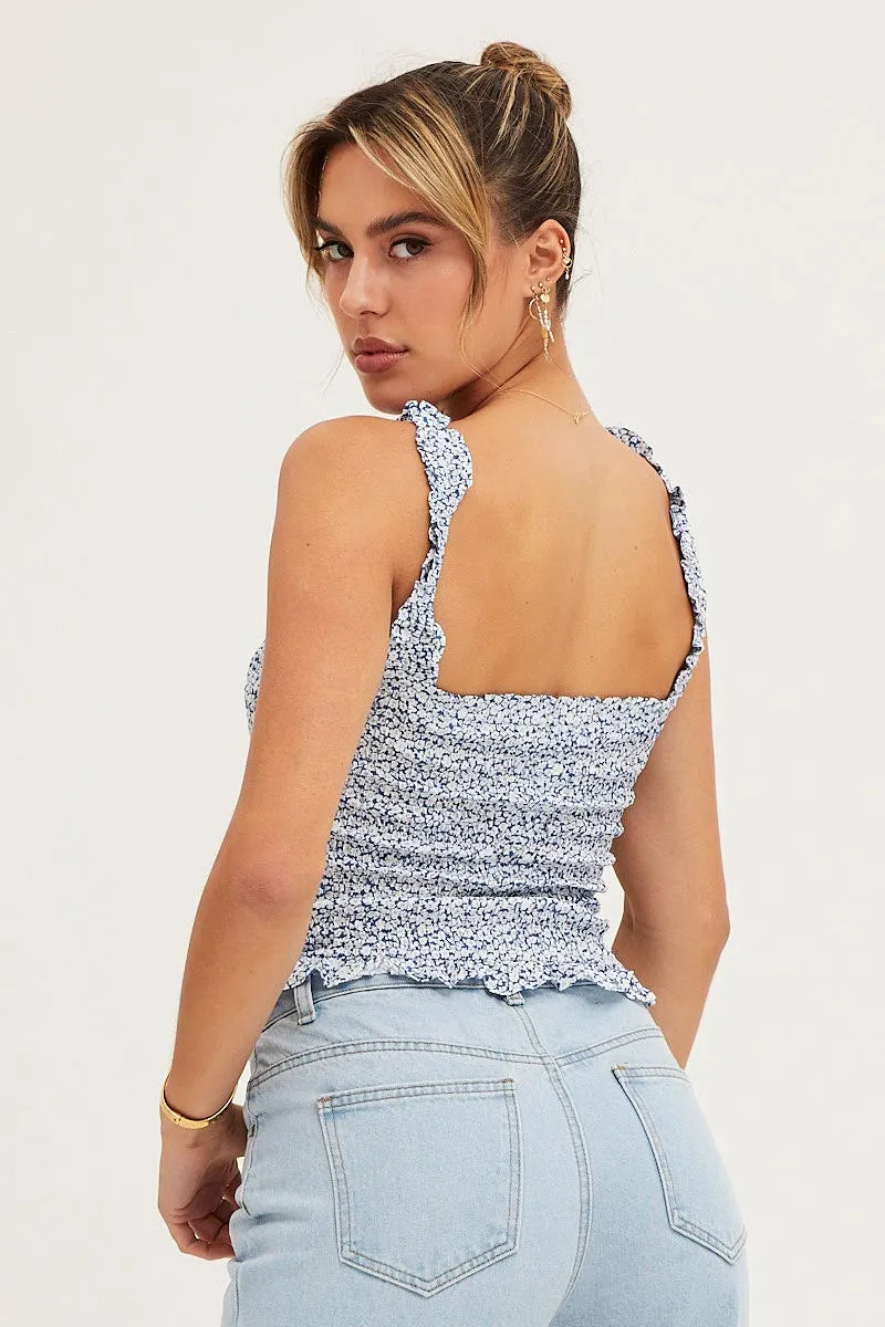 Print Ruched Singlet Sleeveless StaticFreeLining