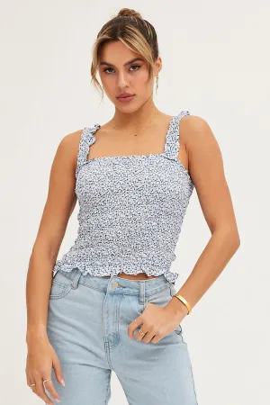 Print Ruched Singlet Sleeveless Mature Charm Cool Glow