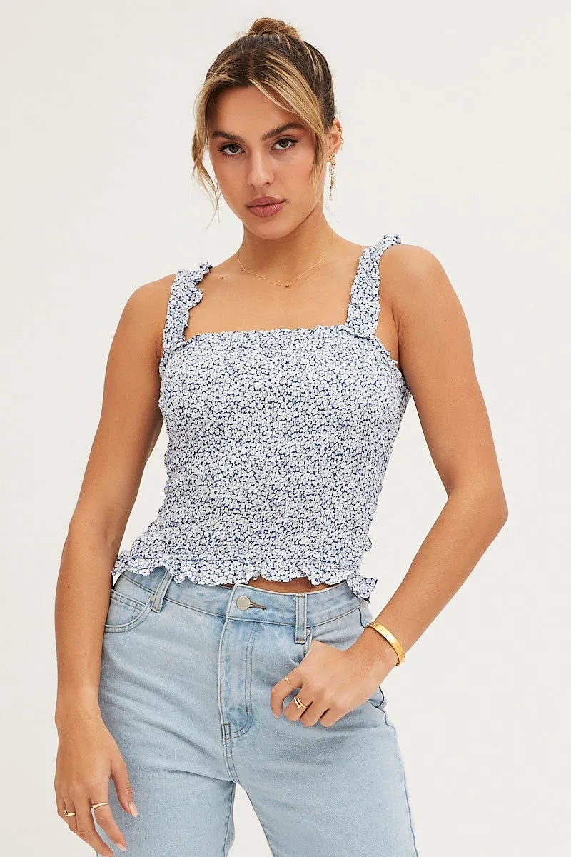 Print Ruched Singlet Sleeveless Mature Charm Cool Glow