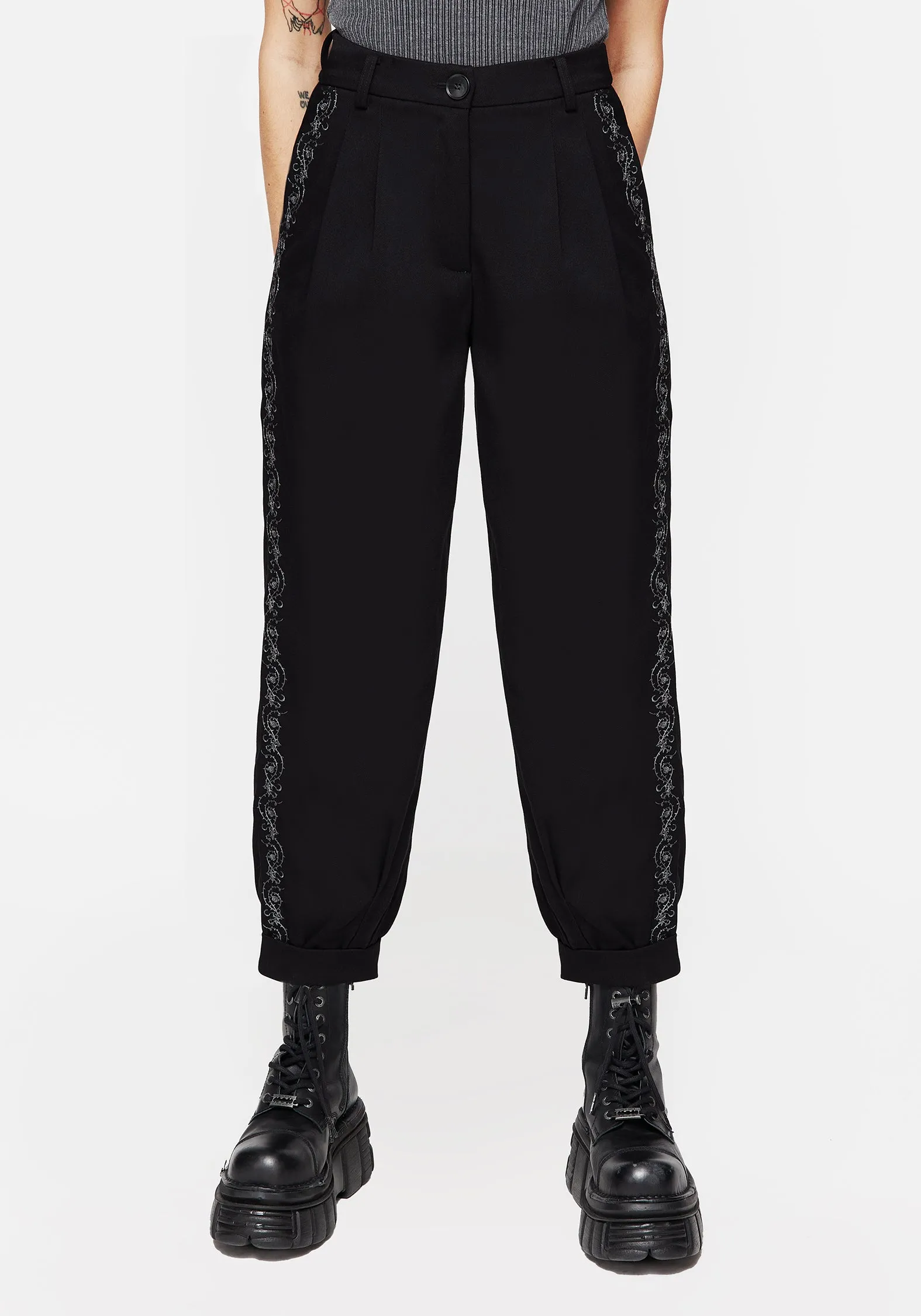 Rosethorn Embroidered Balloon Trousers Casual Chic