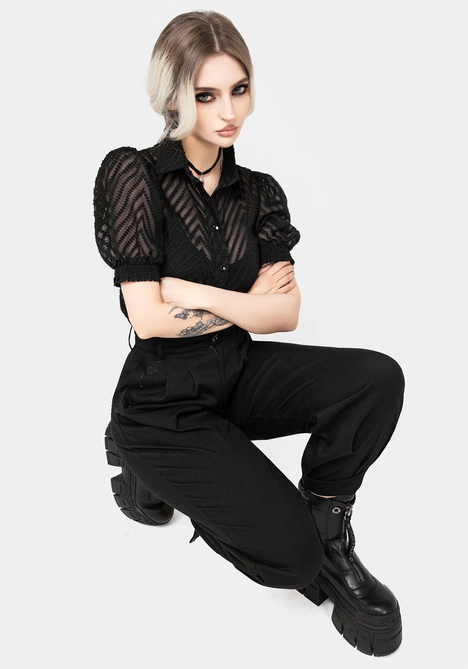 Dianne Embroidered Balloon Trousers - Black Cool Weather High-rise waist