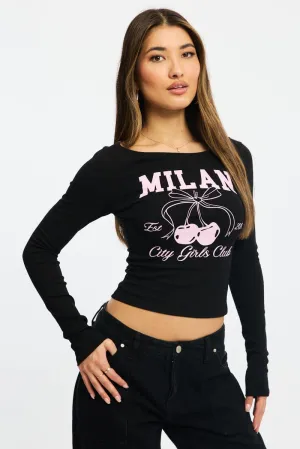 Black Graphic Tee Long Sleeve Everyday Layer