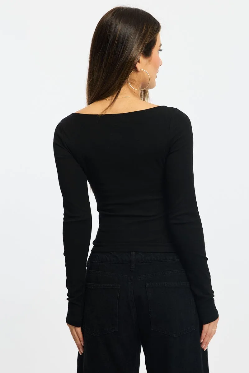 Light and Cozy Value for Money Black Graphic Tee Long Sleeve