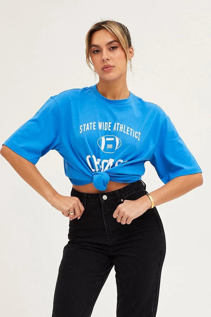 Blue Crew Neck Oversized Tee Light Casual Wear