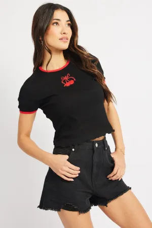Black Graphic Tee Short Sleeve City Fashion Cozy Design